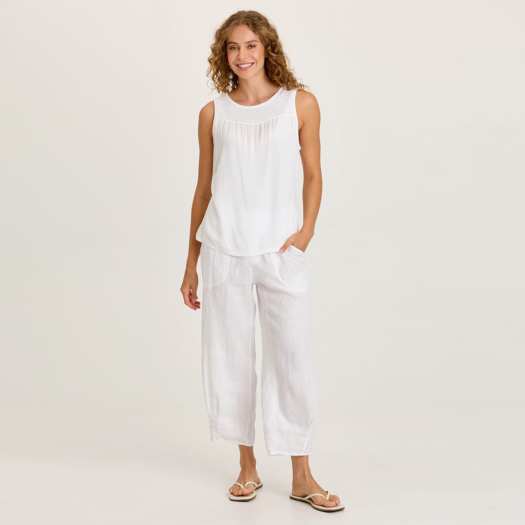 XCVI Timo Crepe Smocked Neckline Sleeveless Top