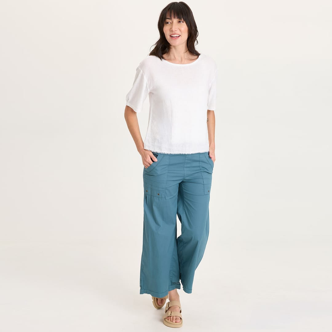XCVI Roel Poplin/Mesh Gaucho Pull-On Crop
