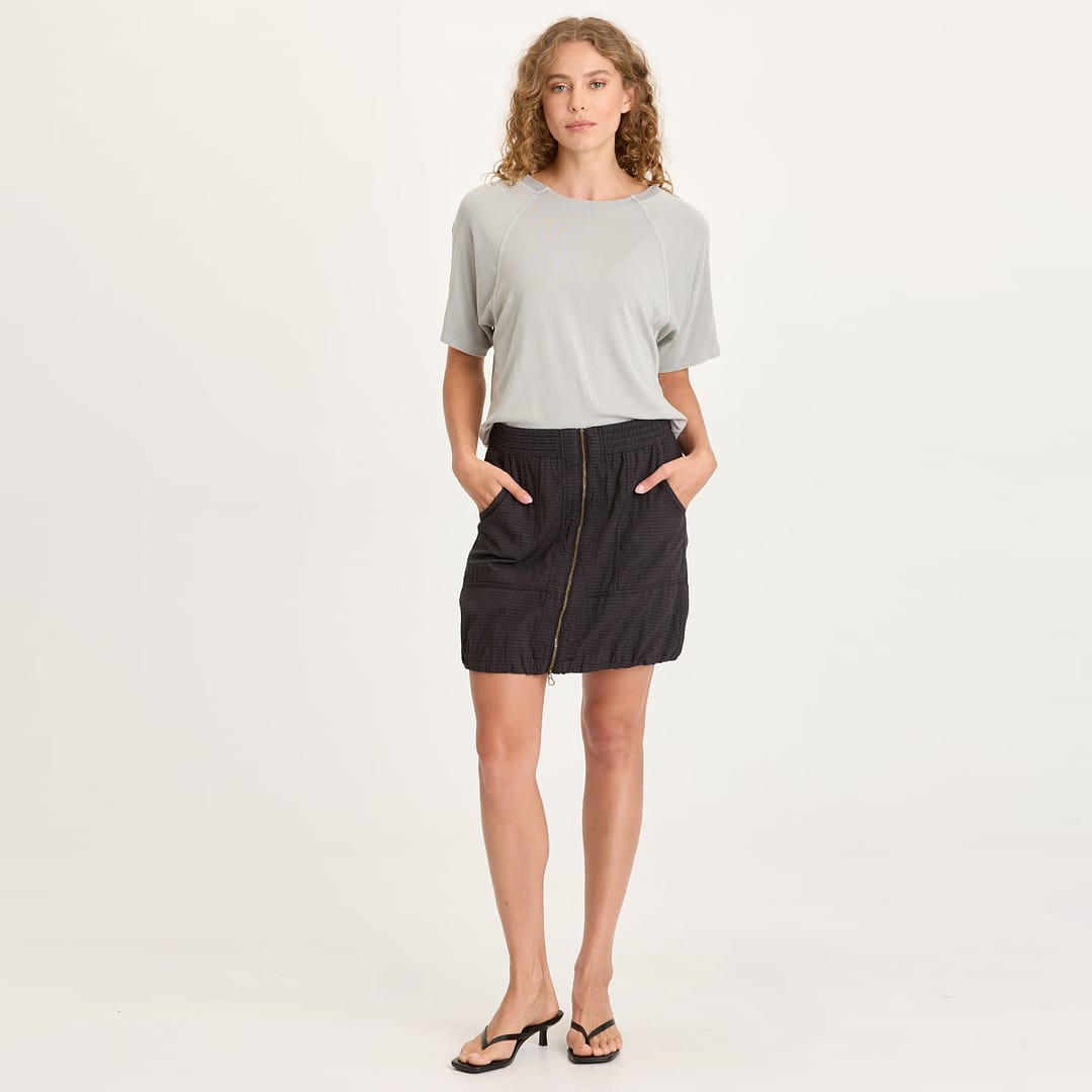 XCVI Corwyn Textured Stretch Sporty Zip-Front Bubble Hem Mini Skirt