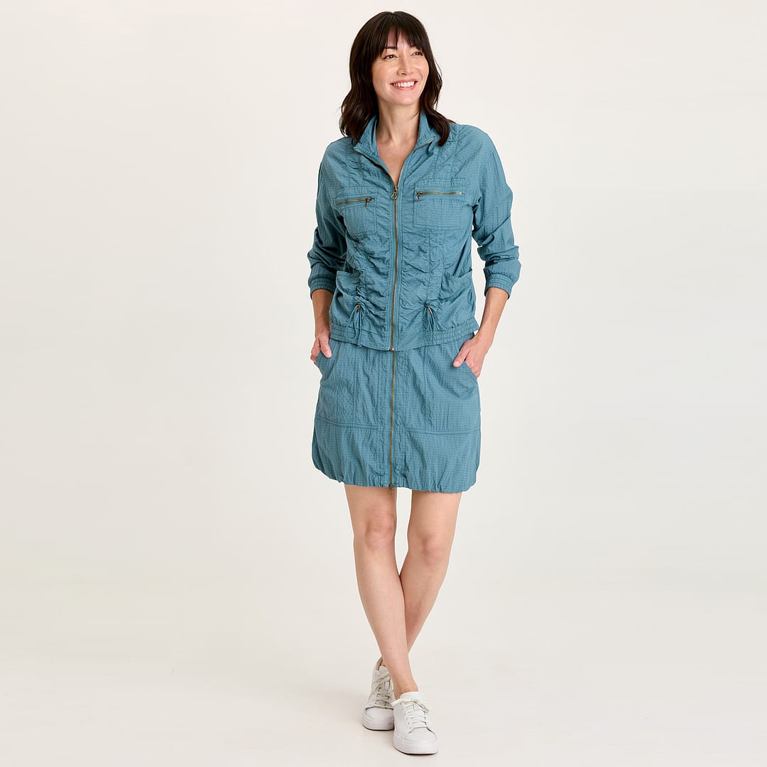 XCVI Corwyn Textured Stretch Sporty Zip-Front Bubble Hem Mini Skirt