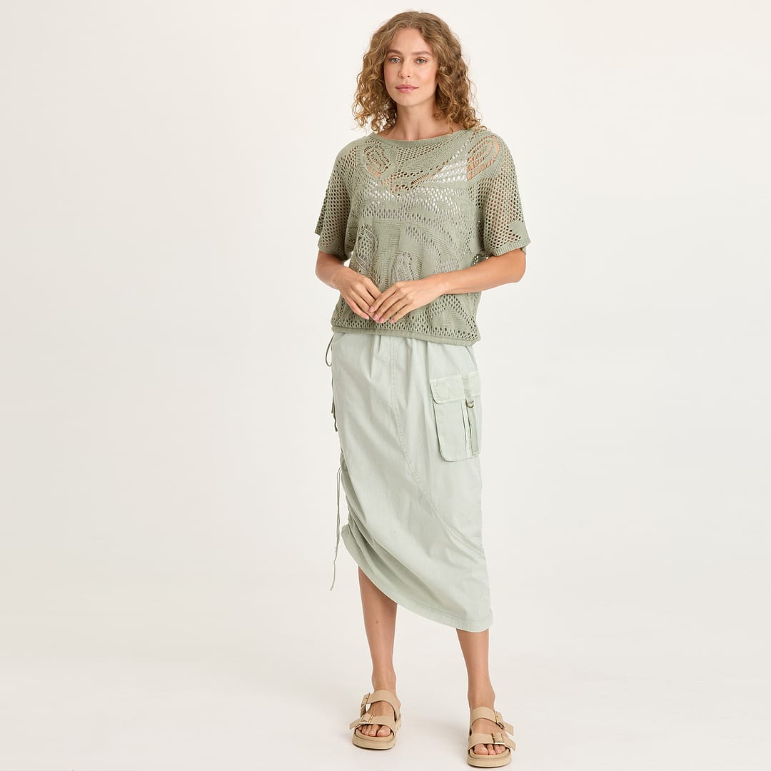 XCVI Bindi Poplin Asymmetrical Side-Cinch Pull-On Midi Skirt