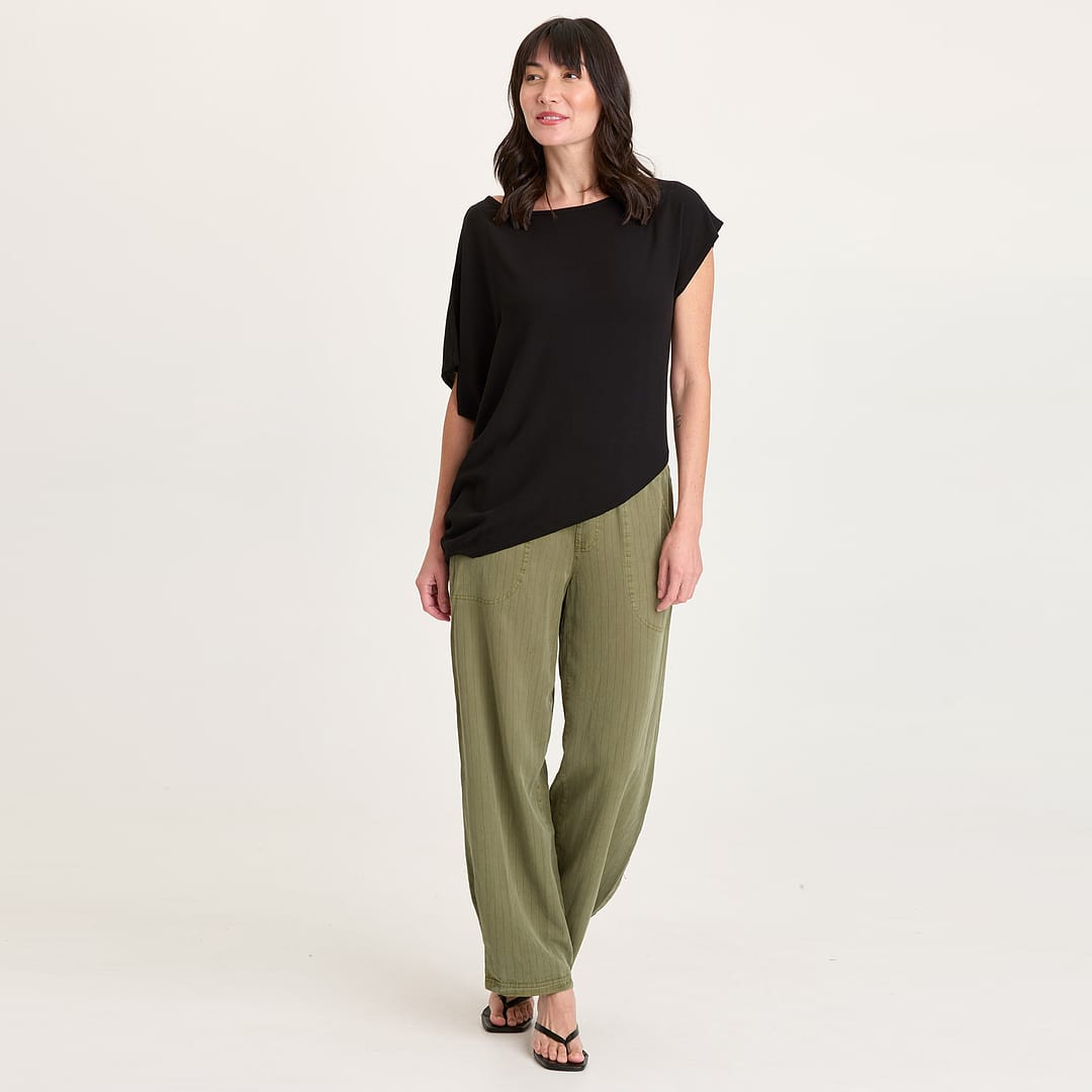 XCVI Carell Pinstripe Twill Pleated Hem Full Leg Pant