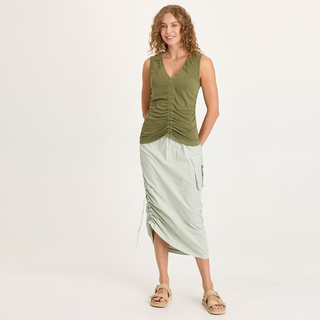 XCVI Bindi Poplin Asymmetrical Side-Cinch Pull-On Midi Skirt