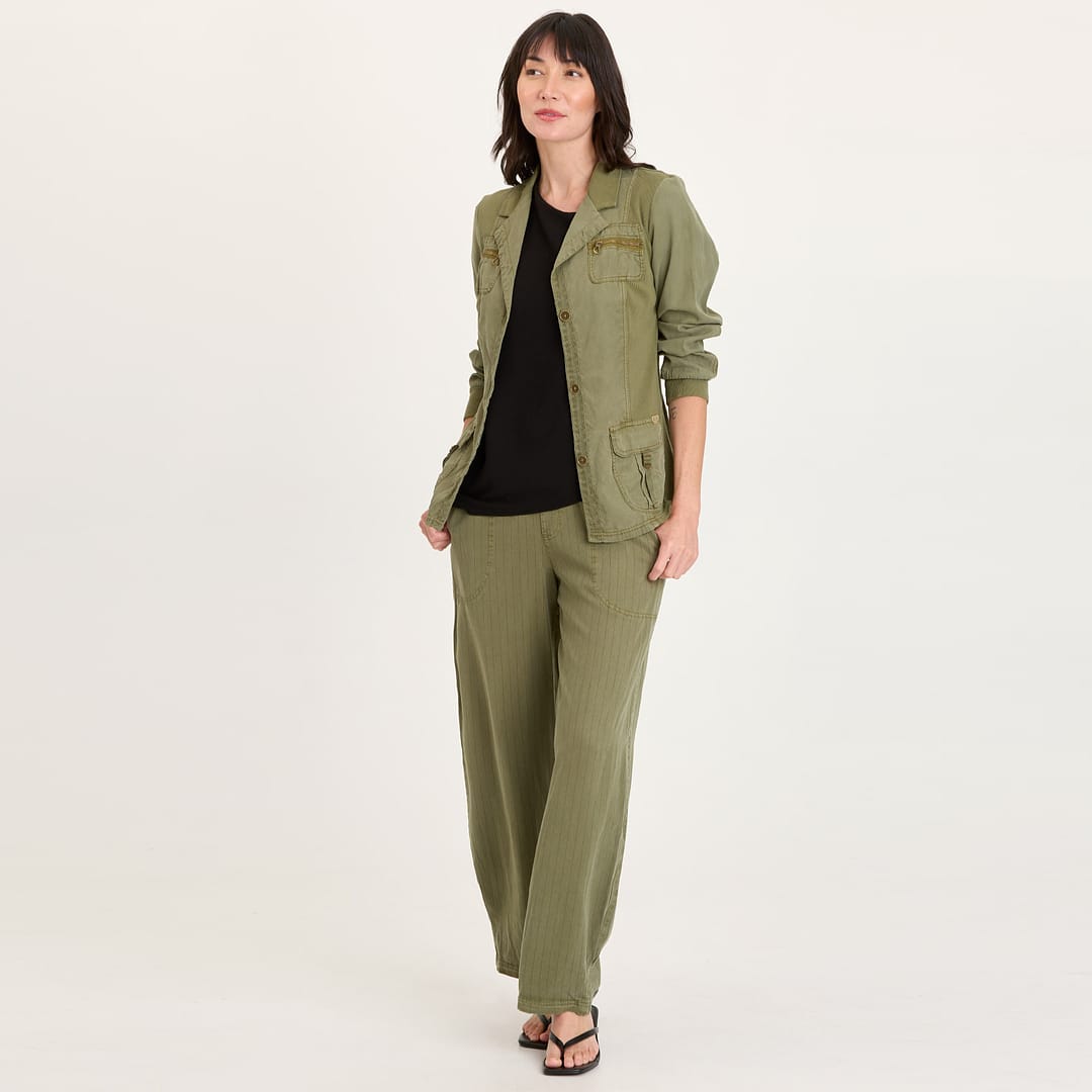 XCVI Carell Pinstripe Twill Pleated Hem Full Leg Pant