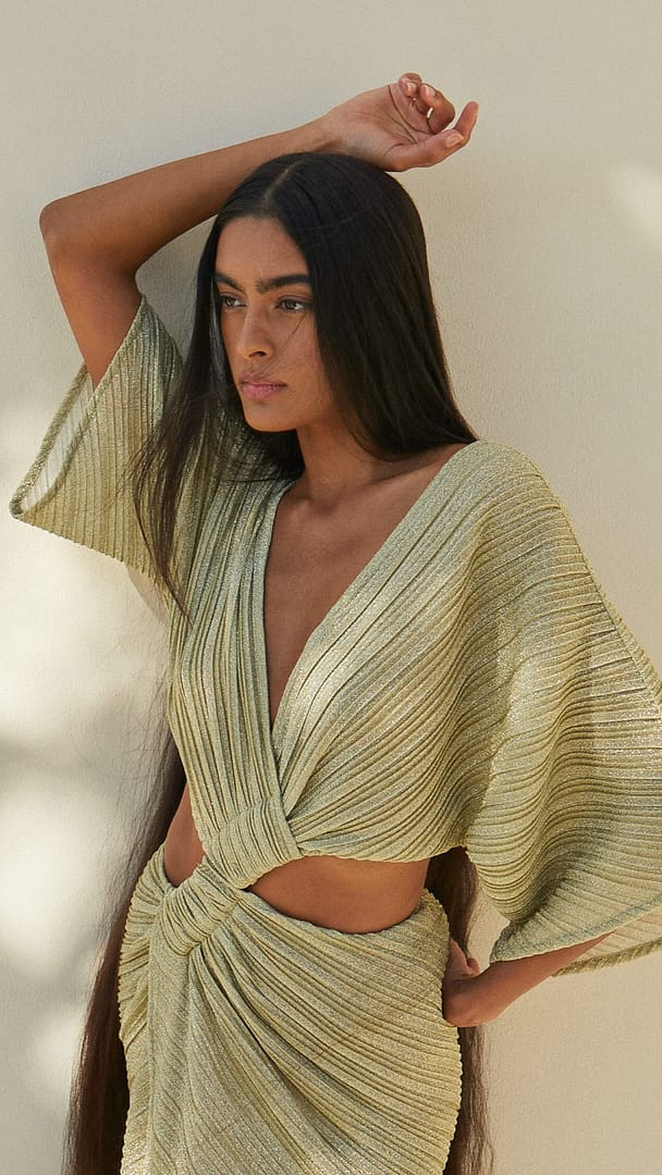 Stevie Cross-Over Midi Dress - Gold  SUBOO AU