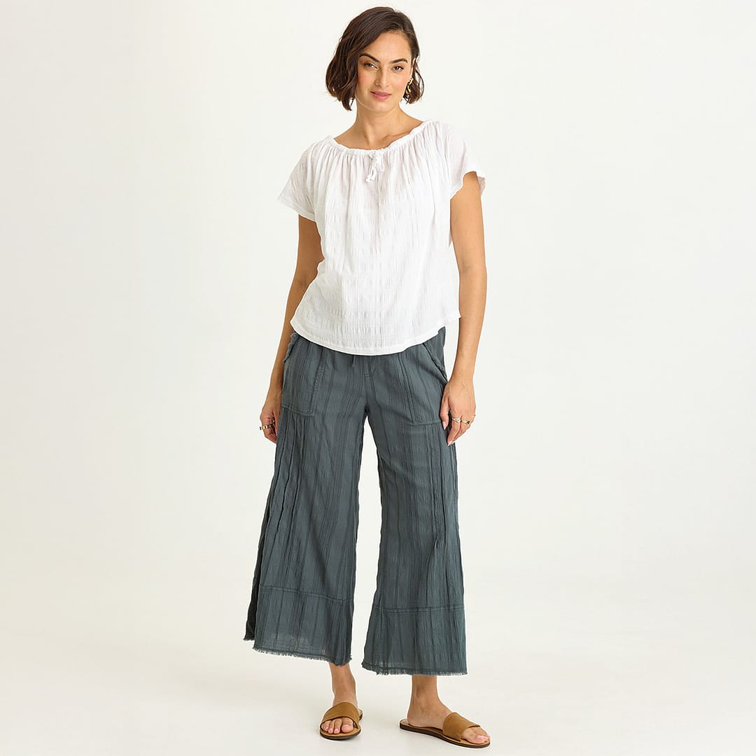Wearables Doyen Textured Gauze Pin Tuck Raw Edge Detail Crop