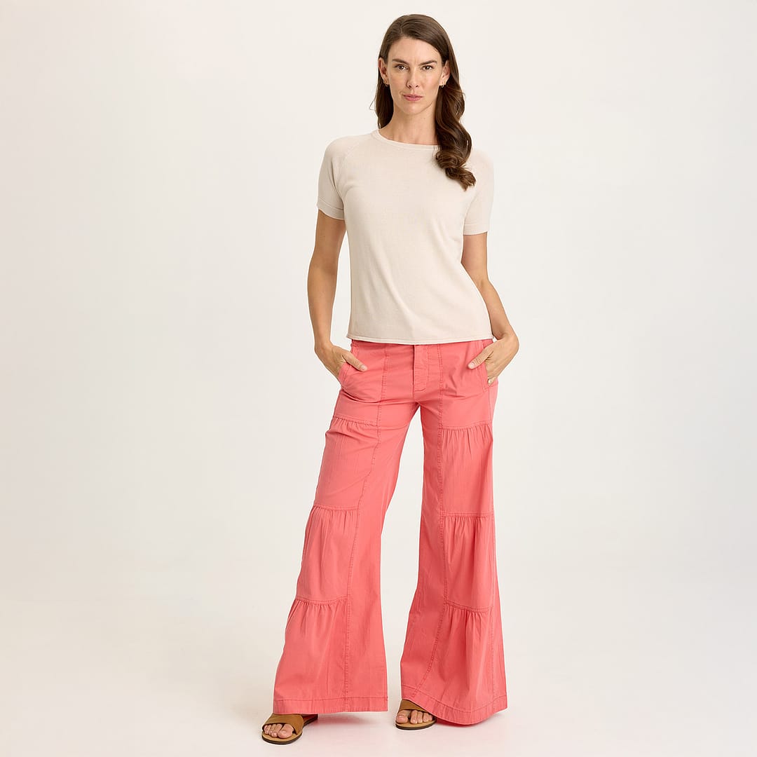 Werables Terraced Wide Leg Ruched Flare Drawstring Pant