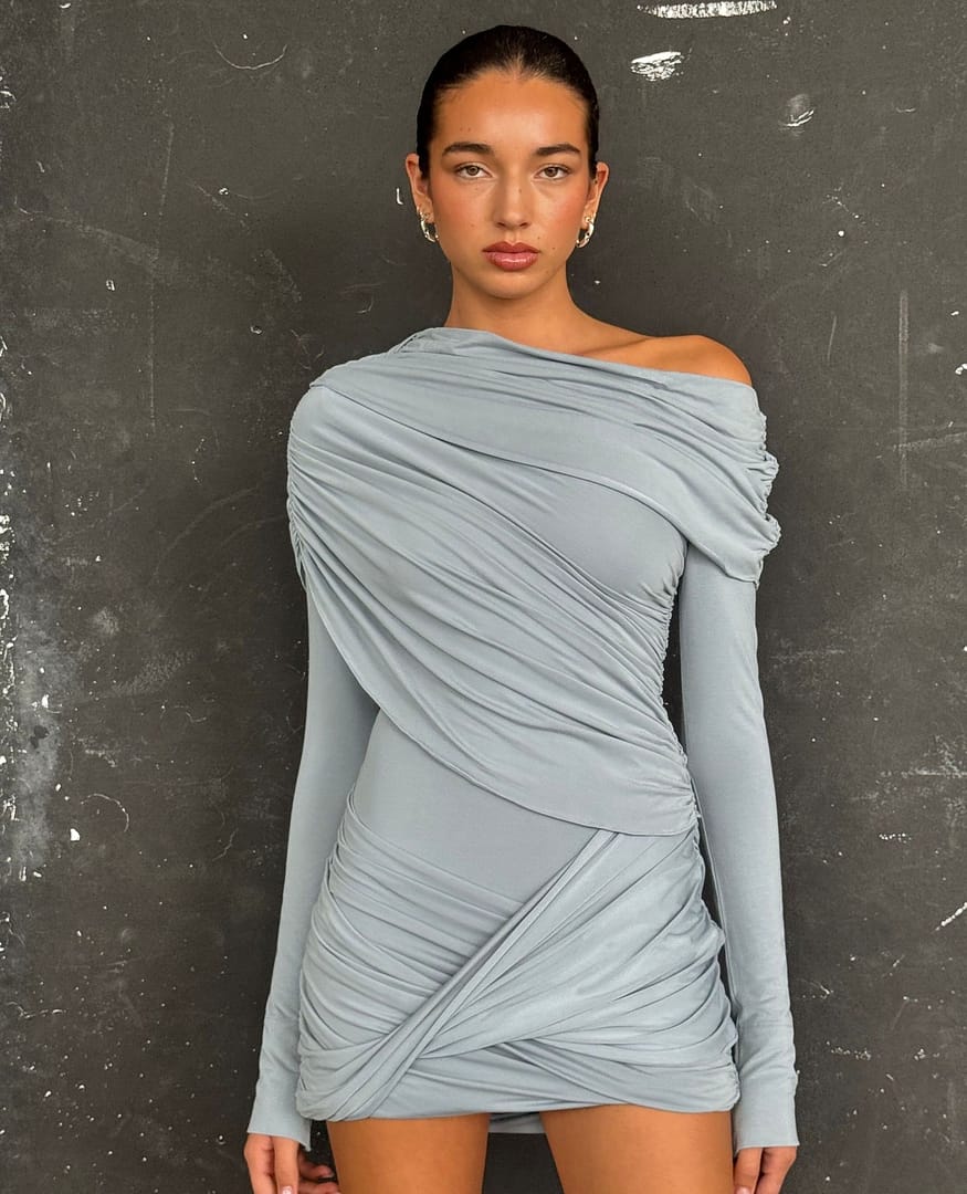 knee length dresses for ladies Otto Long Sleeve Mini Dress Blue Fog — Mini Dresses