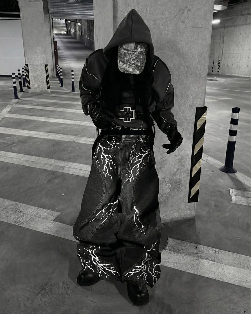 Dark Graffiti Patchwork Cargo Jeans - Y2K Streetwear & Gothic